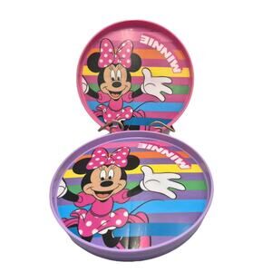 Disney Minnie Reversible Melamine Dinner Plates Pink Purple Set of Two 8"